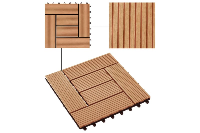 Terrassebord 22 stk 30x30 cm 2 kvm WPC teakfarge - Brun - Hus & oppussing - Bygg - Tre & virke - Heller & terrassevirke - Trehelle & gulvhelle