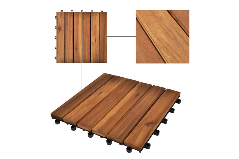 Terrassebord Vertikalt Mønster 30 x 30 cm Akasie Sett med 30 - Hus & oppussing - Bygg - Tre & virke - Heller & terrassevirke - Trehelle & gulvhelle