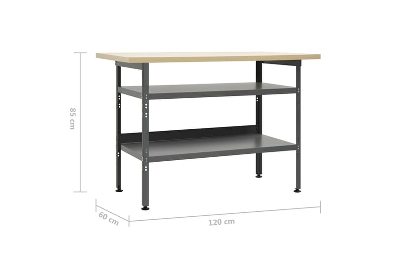 Arbeidsbenk grå 120x60x85 cm stål - Garasjeinteriør & garasjeoppbevarin - Arbeidsbenk