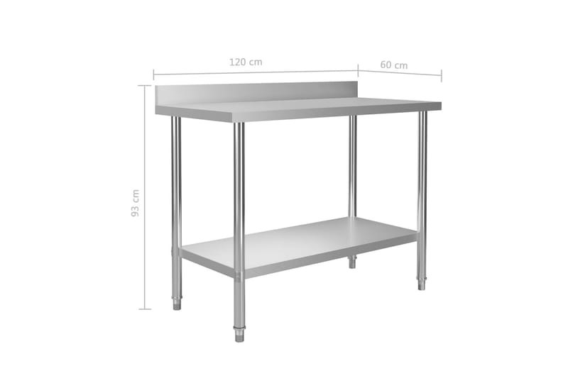 Arbeidsbord for kjøkken m. bakplater 120x60x93 stål - Garasjeinteriør & garasjeoppbevarin - Arbeidsbenk