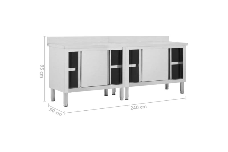 Arbeidsbord med skyvedører 2 stk 240x50x95 cm rustfritt stål - Hus & oppussing - Garasje & verksted - Garasjeinteriør & garasjeoppbevarin
