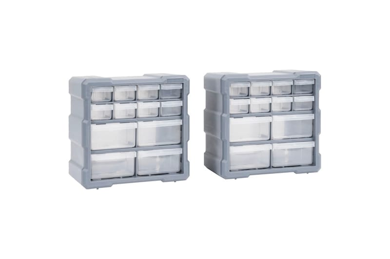 Sortimentskap med 12 skuffer 2 stk 26,5x16x26 cm - Grå - Hus & oppussing - Garasje & verksted - Garasjeinteriør & garasjeoppbevarin