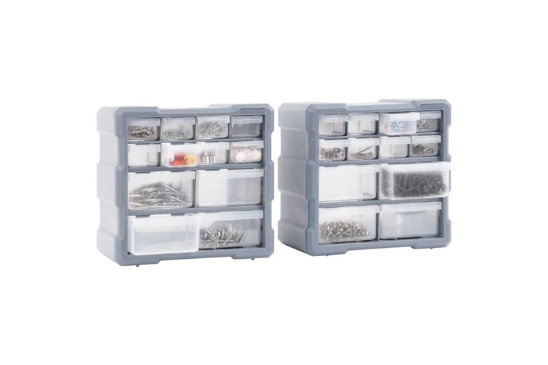 Sortimentskap med 12 skuffer 2 stk 26,5x16x26 cm - Grå - Hus & oppussing - Garasje & verksted - Garasjeinteriør & garasjeoppbevarin