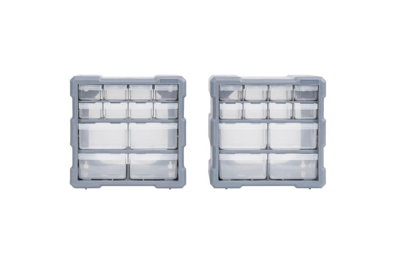 Sortimentskap med 12 skuffer 2 stk 26,5x16x26 cm - Grå - Hus & oppussing - Garasje & verksted - Garasjeinteriør & garasjeoppbevarin