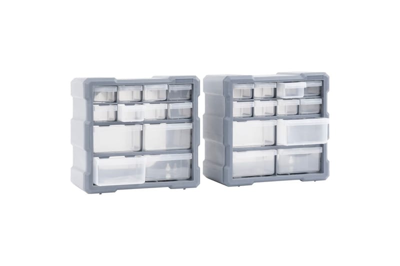 Sortimentskap med 12 skuffer 2 stk 26,5x16x26 cm - Grå - Hus & oppussing - Garasje & verksted - Garasjeinteriør & garasjeoppbevarin