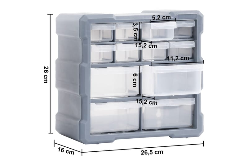 Sortimentskap med 12 skuffer 2 stk 26,5x16x26 cm - Grå - Hus & oppussing - Garasje & verksted - Garasjeinteriør & garasjeoppbevarin