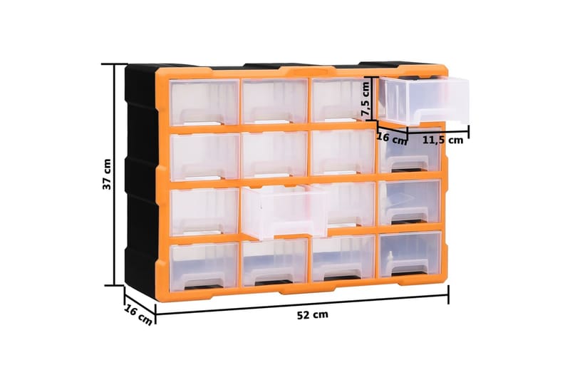 Sortimentskap med 16 mellomstore skuffer 52x16x37 cm - Oransj - Hus & oppussing - Garasje & verksted - Garasjeinteriør & garasjeoppbevarin