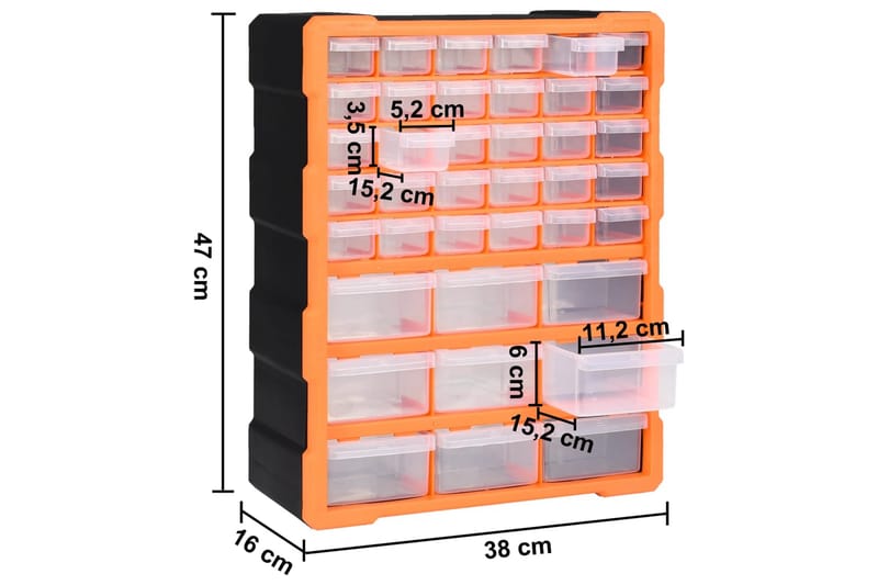 Sortimentskap med 39 skuffer 38x16x47 cm - Oransj - Garasjeinteriør & garasjeoppbevarin - Sortimentskap