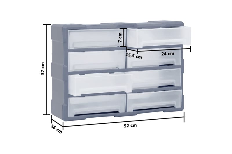 Sortimentskap med 8 store skuffer 52x16x37 cm - Grå - Hus & oppussing - Garasje & verksted - Garasjeinteriør & garasjeoppbevarin