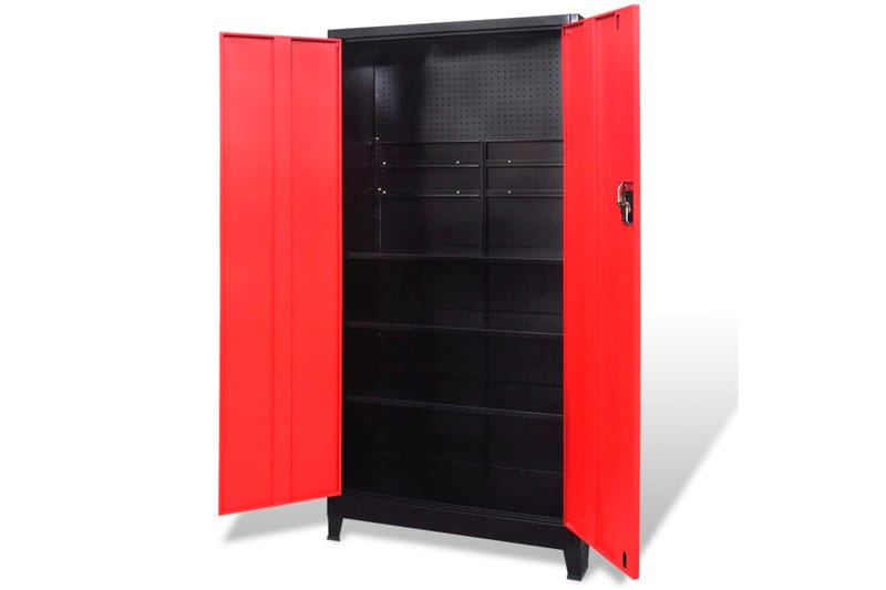 Verktøyskap med 2 dører stål 90x40x180 cm svart og rød - Hus & oppussing - Garasje & verksted - Garasjeinteriør & garasjeoppbevarin - Redskapsholder