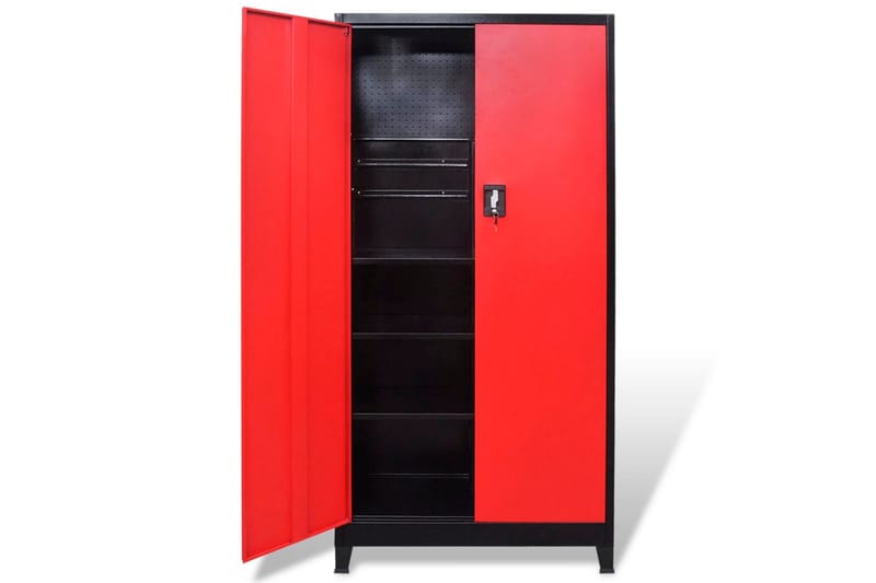 Verktøyskap med 2 dører stål 90x40x180 cm svart og rød - Hus & oppussing - Garasje & verksted - Garasjeinteriør & garasjeoppbevarin - Redskapsholder
