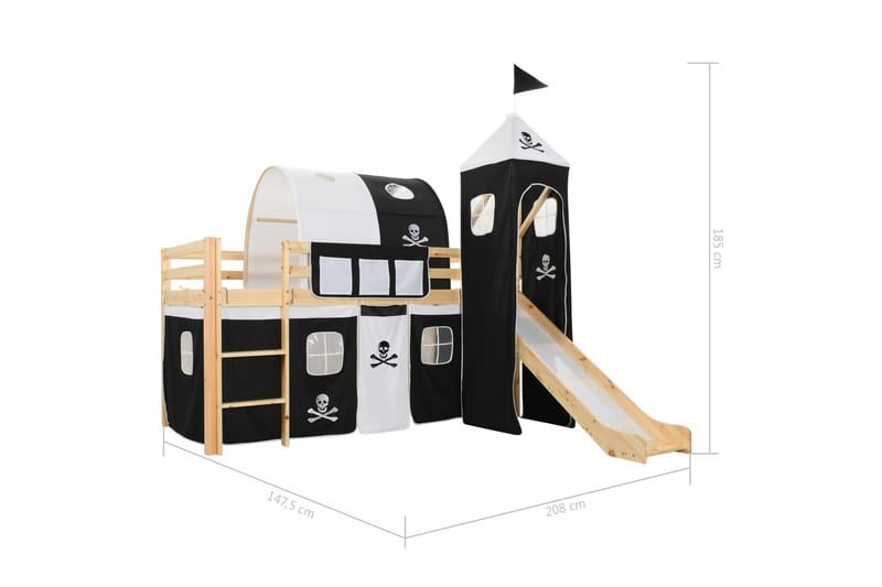 Barneseng med sklie og stige furu 97x208 cm - Svart - Hus & oppussing - Innsynsbeskyttelse & innhegning - Gjerde