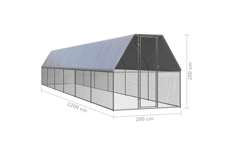 Utendørs hønsehus 2x12x2 m galvanisert stål - Silver - Sport & fritid - Til dyrene - Fugl - Hønsehus