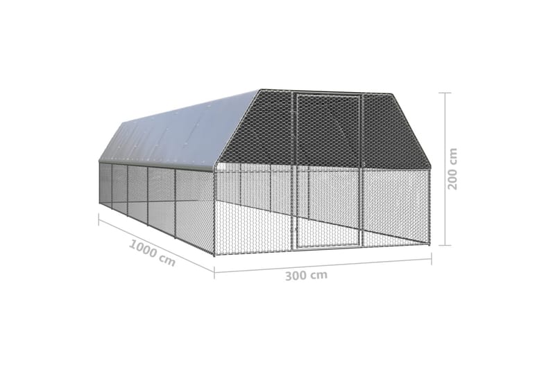 Utendørs hønsehus 3x10x2 m galvanisert stål - Silver - Hønsehus - Til dyrene - Hønsegård