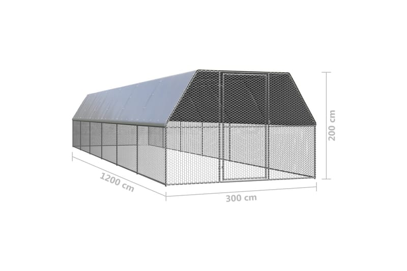 Utendørs hønsehus 3x12x2 m galvanisert stål - Silver - Hønsehus - Til dyrene - Hønsegård