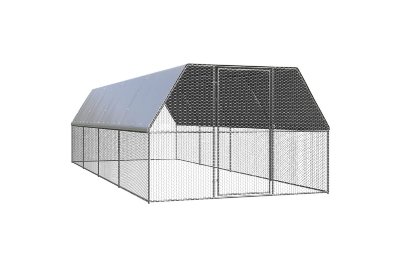 Utendørs hønsehus 3x8x2 m galvanisert stål - Silver - Hønsehus - Til dyrene - Hønsegård
