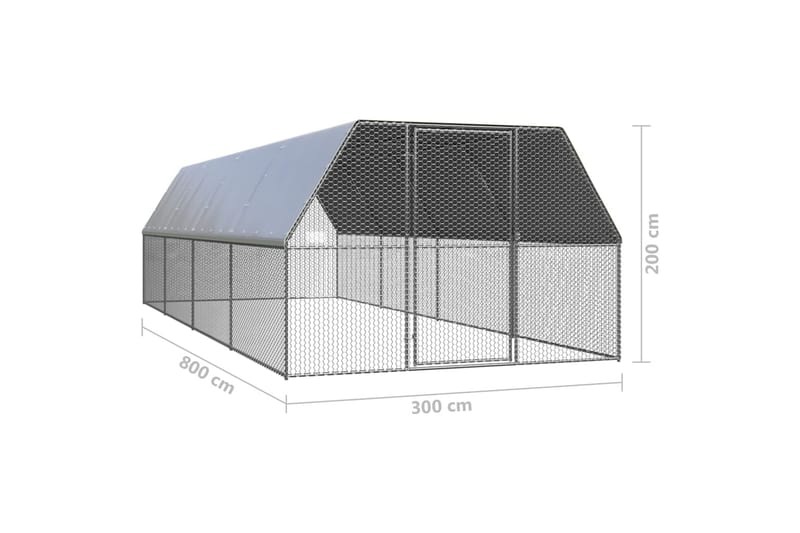 Utendørs hønsehus 3x8x2 m galvanisert stål - Silver - Hønsehus - Til dyrene - Hønsegård