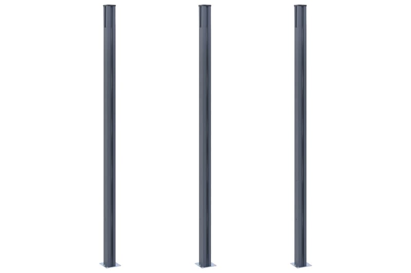 Gjerdestolper 3 stk mørkegrå 185 cm aluminium - Gjerdestolpe