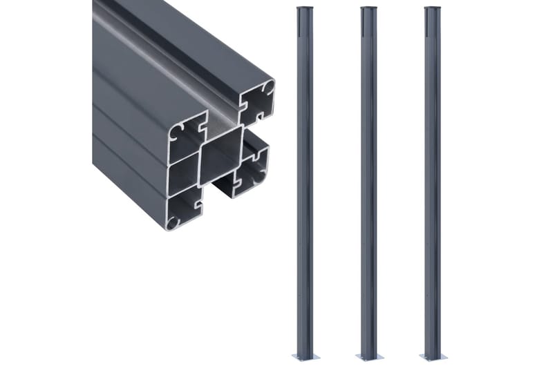 Gjerdestolper 3 stk mørkegrå 185 cm aluminium - Hus & oppussing - Innsynsbeskyttelse & innhegning - Gjerde