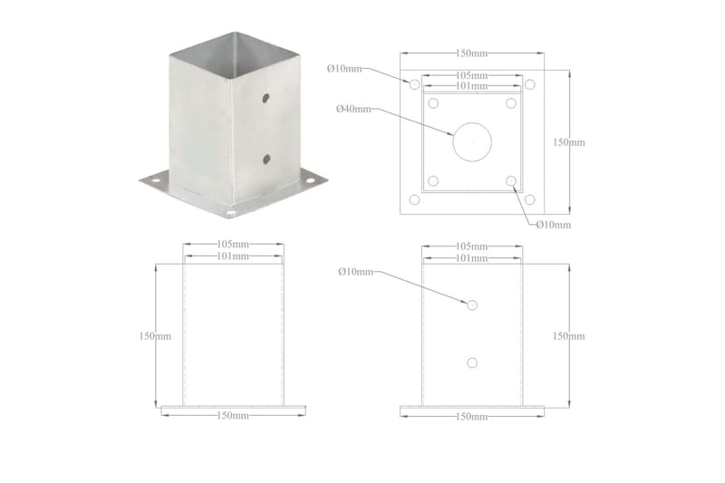 Stolpeankere 4 stk galvanisert metall 101 mm - Hus & oppussing - Innsynsbeskyttelse & innhegning - Gjerde