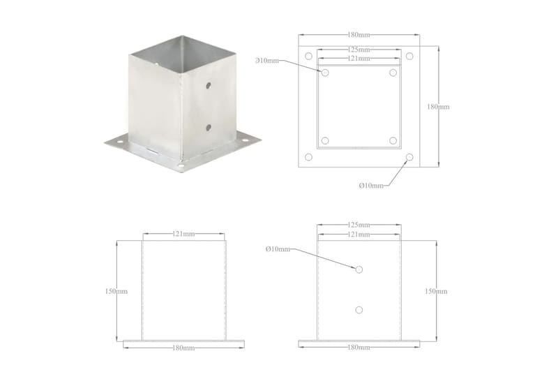 Stolpeankere 4 stk galvanisert metall 121 mm - Hus & oppussing - Innsynsbeskyttelse & innhegning - Gjerde