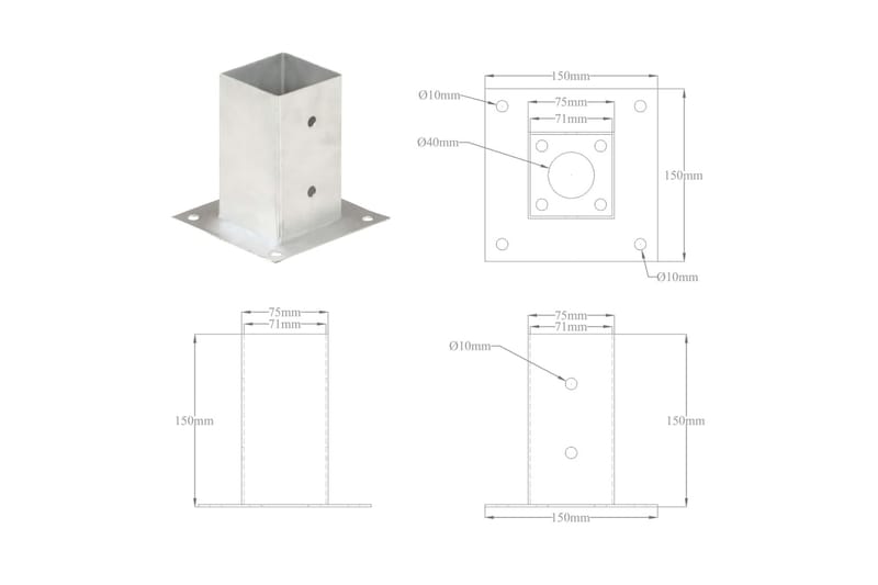 Stolpeankere 4 stk galvanisert metall 71 mm - Hus & oppussing - Innsynsbeskyttelse & innhegning - Gjerde