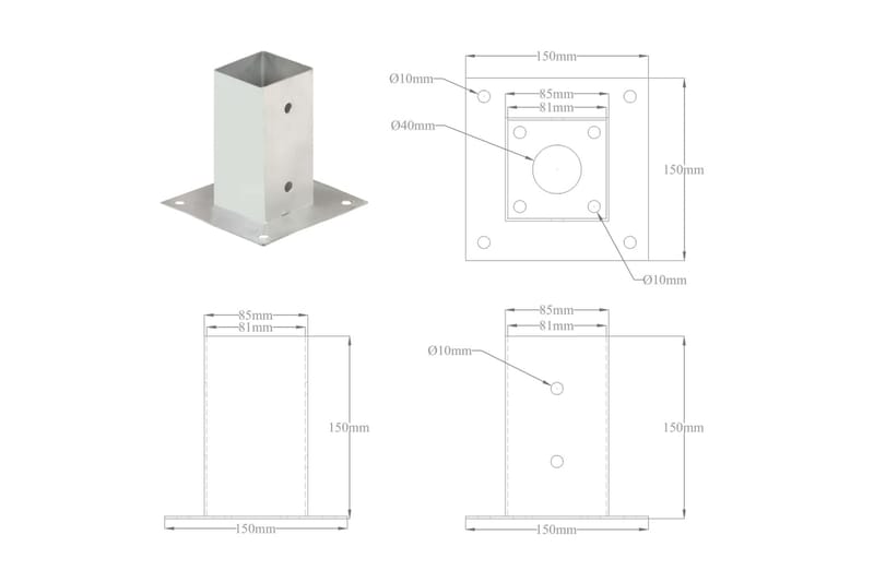 Stolpeankere 4 stk galvanisert metall 81 mm - Hus & oppussing - Innsynsbeskyttelse & innhegning - Gjerde