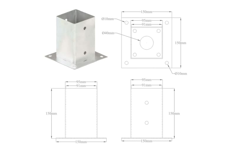 Stolpeankere 4 stk galvanisert metall 91 mm - Hus & oppussing - Innsynsbeskyttelse & innhegning - Gjerde