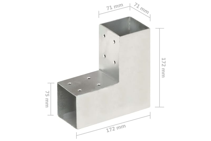 Stolpesko 4 stk L-form galvanisert metall 71x71 mm - Gjerdestolpe