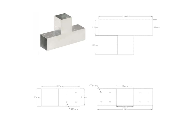 Stolpesko 4 stk T-form galvanisert metall 81x81 mm - Hus & oppussing - Innsynsbeskyttelse & innhegning - Gjerde