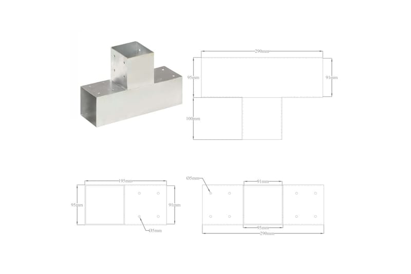 Stolpesko 4 stk T-form galvanisert metall 91x91 mm - Hus & oppussing - Innsynsbeskyttelse & innhegning - Gjerde