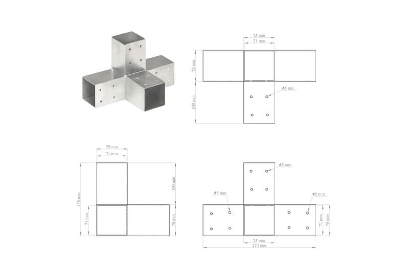 Stolpesko 4 stk X-form galvanisert metall 71x71 mm - Hus & oppussing - Innsynsbeskyttelse & innhegning - Gjerde