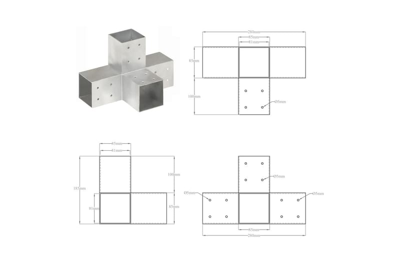 Stolpesko 4 stk X-form galvanisert metall 81x81 mm - Hus & oppussing - Innsynsbeskyttelse & innhegning - Gjerde