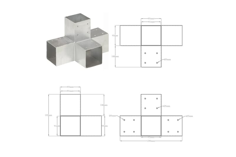 Stolpesko 4 stk X-form galvanisert metall 91x91 mm - Hus & oppussing - Innsynsbeskyttelse & innhegning - Gjerde