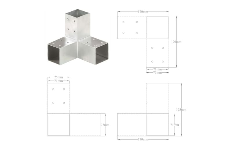 Stolpesko 4 stk Y-form galvanisert metall 71x71 mm - Hus & oppussing - Innsynsbeskyttelse & innhegning - Gjerde