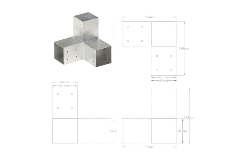 Stolpesko 4 stk Y-form galvanisert metall 81x81 mm - Hus & oppussing - Innsynsbeskyttelse & innhegning - Gjerde