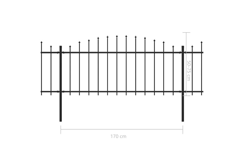 Hagegjerde med spydtopp stål (0,5-0,75)x3,4 m svart - Svart - Smijernsgjerde & jerngjerde
