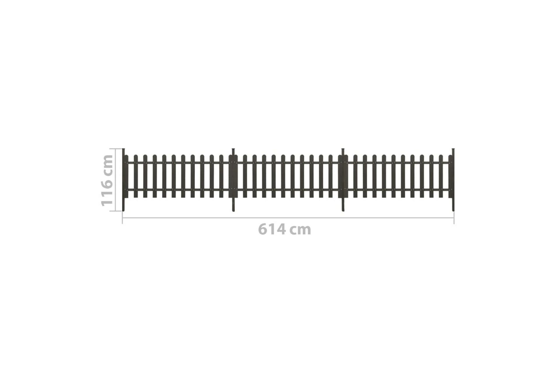 Stakittgjerde med stolper 3 stk WPC 614x80 cm - Grå - Hus & oppussing - Innsynsbeskyttelse & innhegning - Gjerde