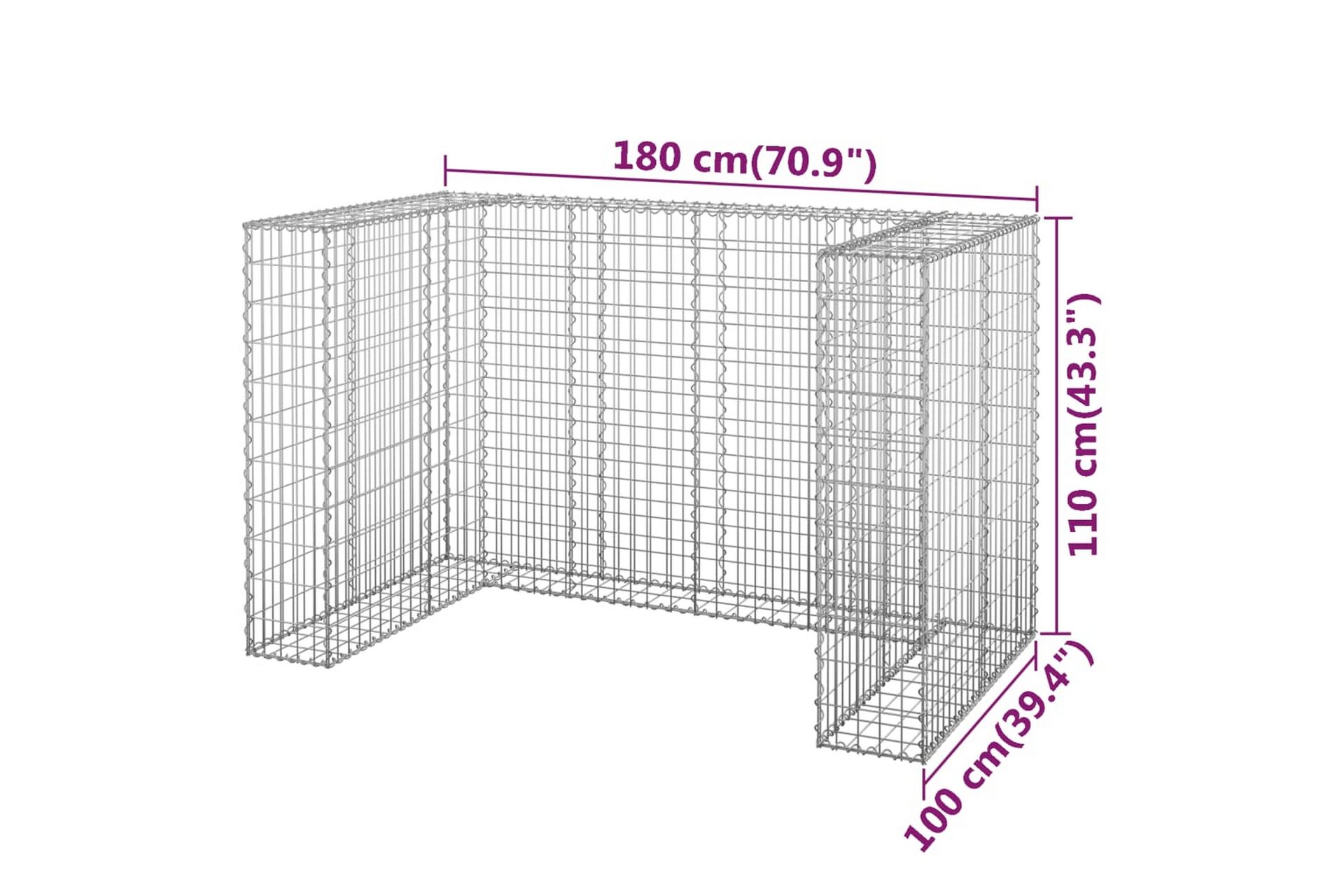 Gabion for søppeldunkskur galvanisert stål 180x100x110 cm - Silver - Hus & oppussing - Innsynsbeskyttelse & innhegning - Mur