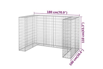Gabion for søppeldunkskur galvanisert stål 180x100x110 cm - Silver - Hus & oppussing - Innsynsbeskyttelse & innhegning - Mur