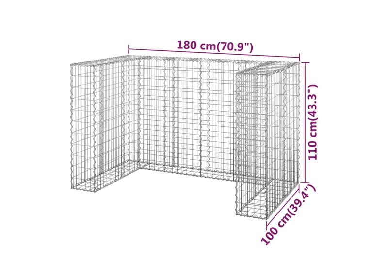 Gabion for søppeldunkskur galvanisert stål 180x100x110 cm - Silver - Hus & oppussing - Innsynsbeskyttelse & innhegning - Mur