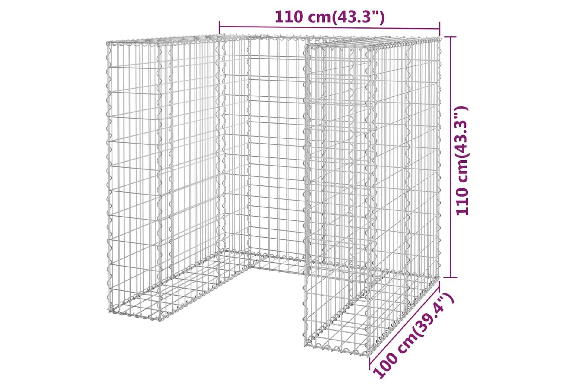 Gabion for søppeldunkskur galvanisert stål 110x100x110 cm - Silver - Hus & oppussing - Innsynsbeskyttelse & innhegning - Mur