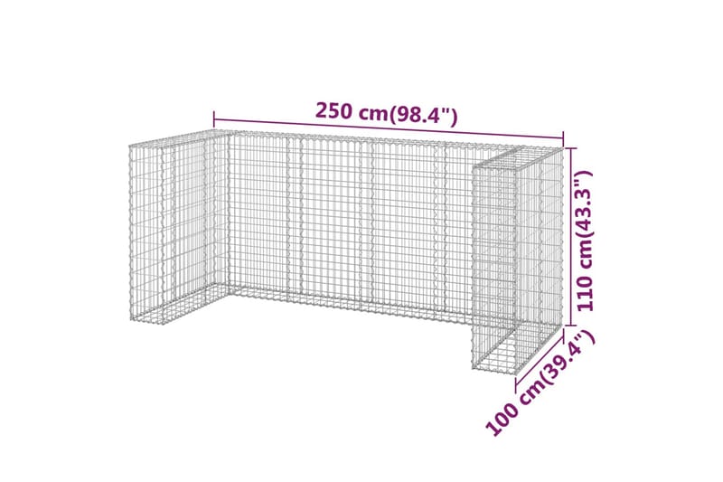 Gabion for søppeldunkskur galvanisert stål 250x100x110 cm - Silver - Hus & oppussing - Innsynsbeskyttelse & innhegning - Mur