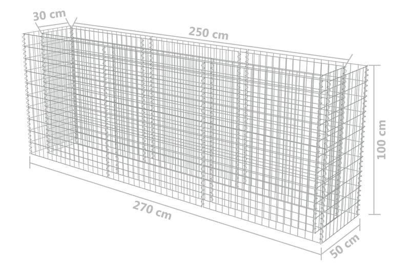 Gabion høybed galvanisert stål 270x50x100 cm - Gabion