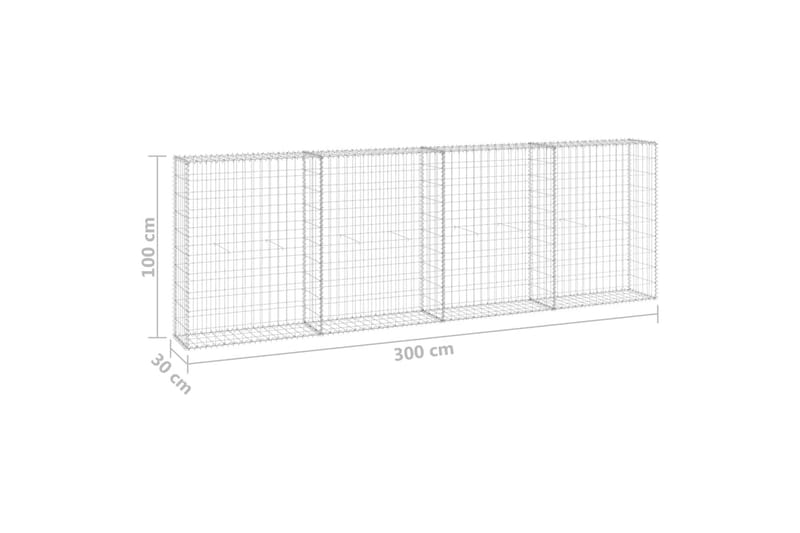 Gabion med dekker galvanisert stål 300x30x100 cm - Silver - Hus & oppussing - Innsynsbeskyttelse & innhegning - Mur