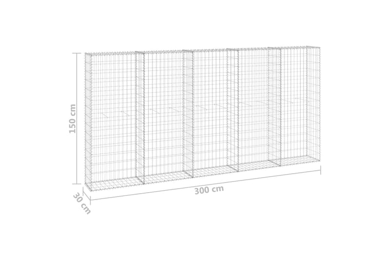 Gabion med dekker galvanisert stål 300x30x150 cm - Silver - Hus & oppussing - Innsynsbeskyttelse & innhegning - Mur