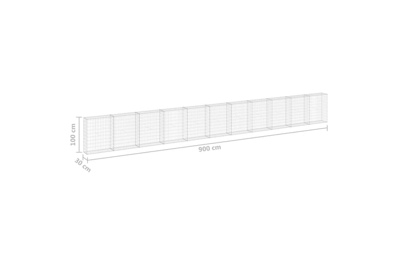 Gabion med dekker galvanisert stål 900x30x100 cm - Silver - Hus & oppussing - Innsynsbeskyttelse & innhegning - Mur