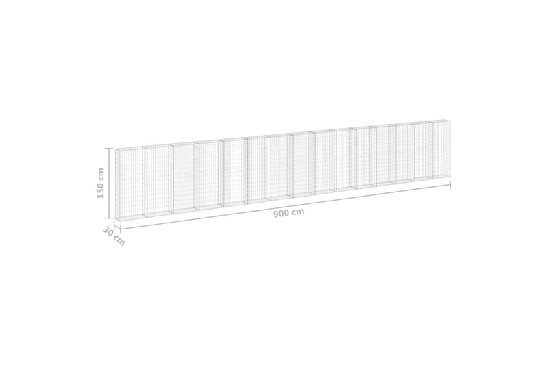 Gabion med dekker galvanisert stål 900x30x150 cm - Silver - Hus & oppussing - Innsynsbeskyttelse & innhegning - Mur