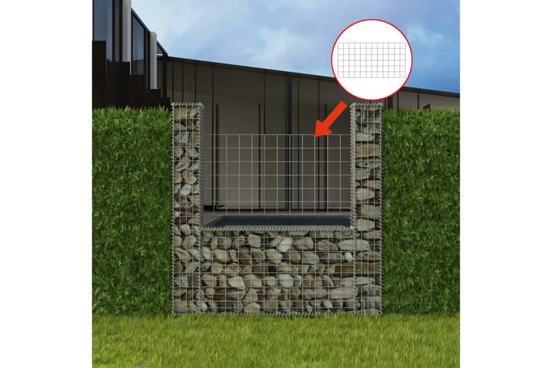 Gabionkurv u-form galvanisert stål 160x20x150 cm - Hus & oppussing - Innsynsbeskyttelse & innhegning - Mur