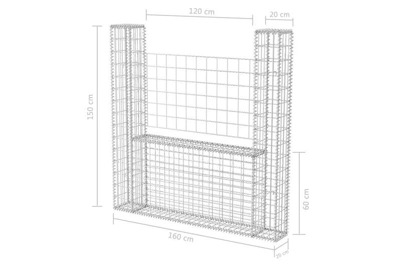 Gabionkurv u-form galvanisert stål 160x20x150 cm - Gabion